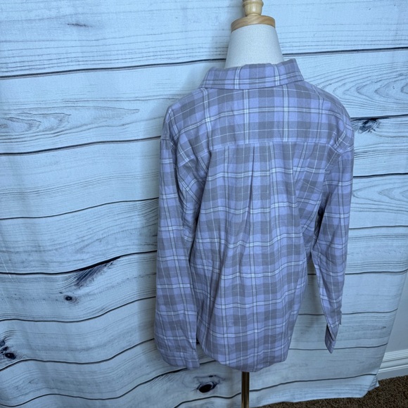 NorthStyle Women's Plaid Button Down Shirt in Gray and Lavender - Picture 2 of 3